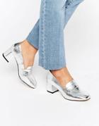 New Look Leather Metallic Heeled Loafer - Silver