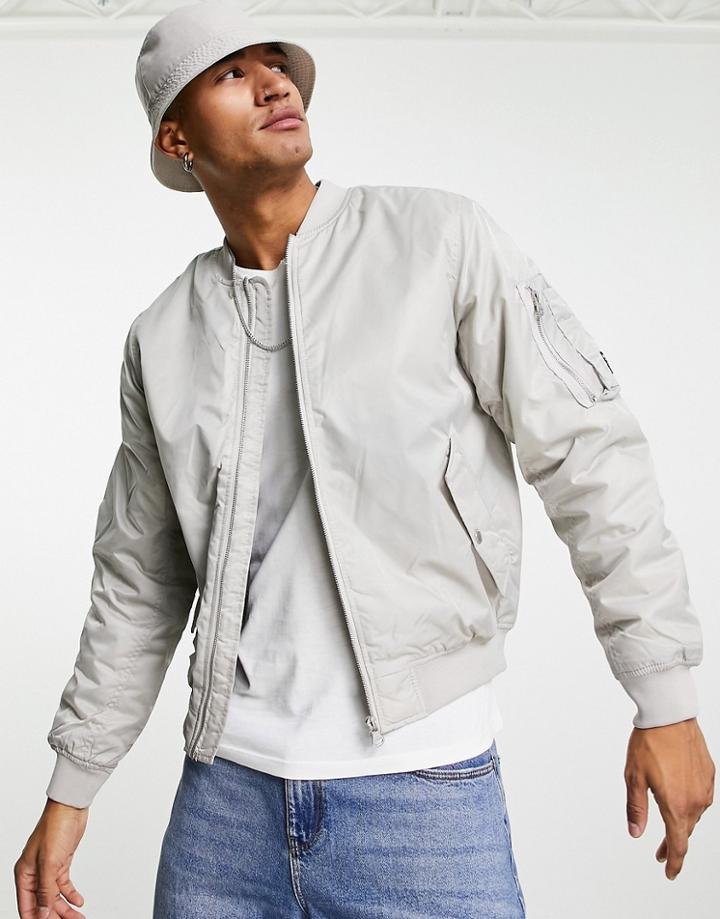 Pull & Bear Bomber Jacket In Pearl-white