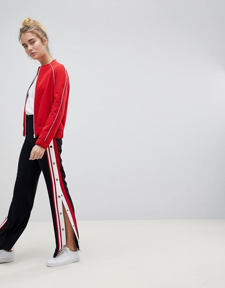 Asos Design Ultimate Tailored Track Pant With Stripe Popper Side - Black