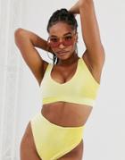 Asos Design Fuller Bust Mix And Match Velvet Supportive Crop Bikini Top Dd-g In Yellow - Yellow