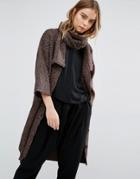 Paisie Cardigan Coat With Cropped Sleeve And Scarf Wrap - Gray