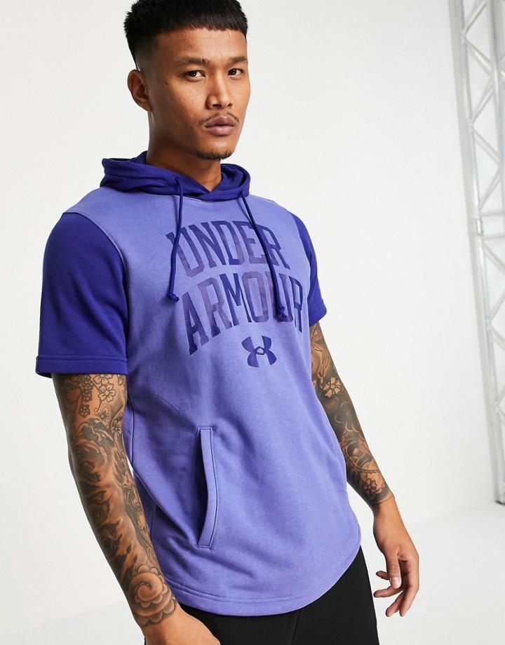 Under Armour Training Collegiate Logo Short Sleeve Hoodie In Blue-blues