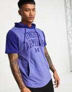Under Armour Training Collegiate Logo Short Sleeve Hoodie In Blue-blues