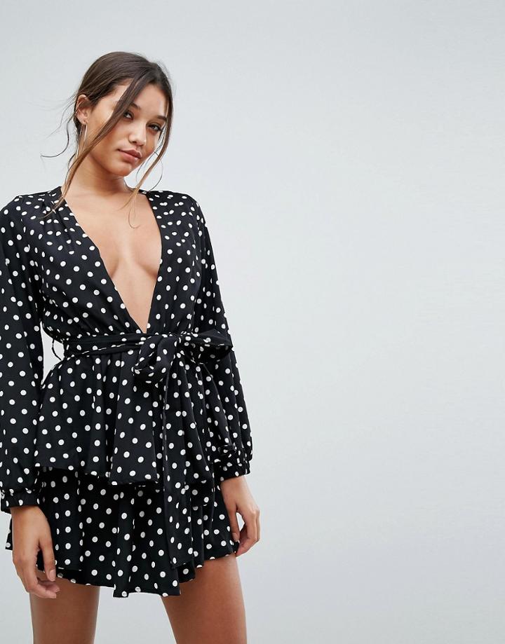 Lioness Mini Layered Dress With Plunge Front Detail - Black
