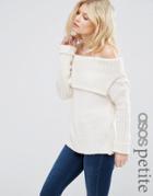 Asos Petite Sweater With Off Shoulder Detail - Cream
