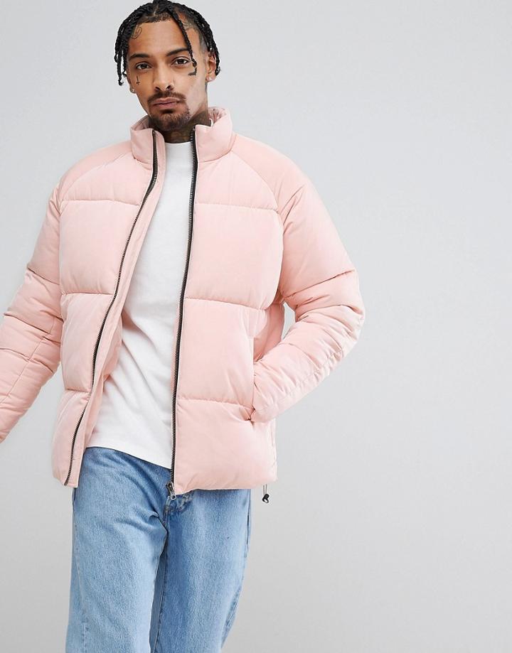 Asos Puffer With Funnel Neck In Pink - Pink