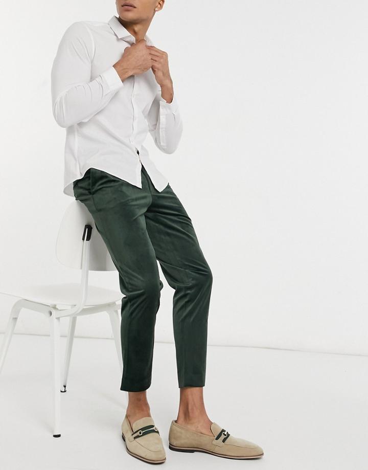 Gianni Feraud Skinny Fit Cropped Velvet Suit Pants-green