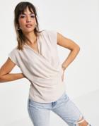 Asos Design Sleeveless Drape Wrap Blouse In Blush-pink
