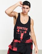 Asos Design Racer Back Tank In Black With Front Print