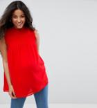 Asos Maternity High Neck Blouse With Shirred Bib - Red