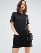 Asos T-shirt Dress With Frill Pockets - Black