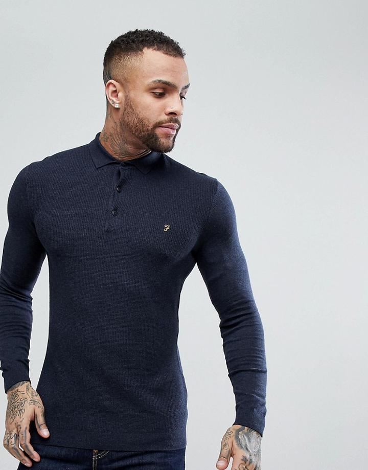 Farah Arndale Slim Fit Long Sleeve Polo In Navy - Navy