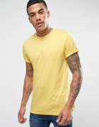 Asos T-shirt In Yellow With Roll Sleeve - Yellow