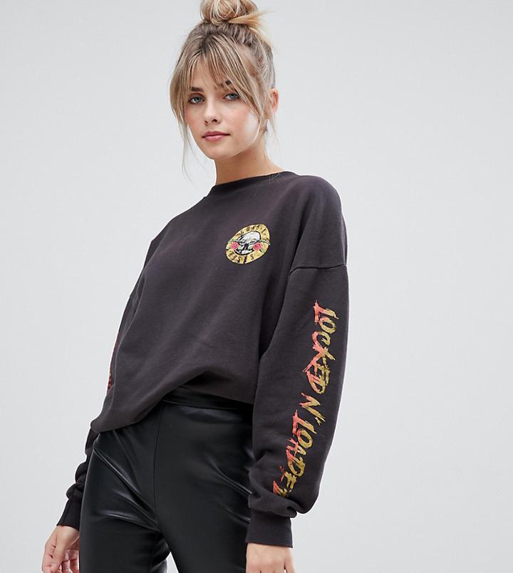 Pull & Bear Guns And Roses License Sweat Top - Black