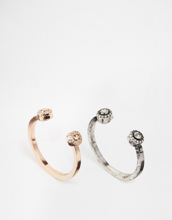 Asos Pack Of 2 Open Circle Rings - Silver