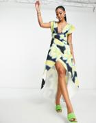 Asos Design High Low Plunge Maxi Dress In Bold Floral Print-multi