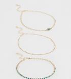 Asos Design Curve Pack Of 3 Anklets With Ball Chain And Crystal Eye Charm In Gold Tone - Gold