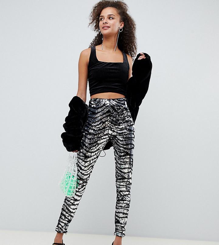 Bershka Tiger Sequin Leggings-silver