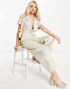 Skylar Rose Wrap Front Jumpsuit In Taupe-neutral