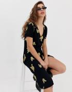 Wild Honey Midi Dress With Split With All Over Embroidery - Black