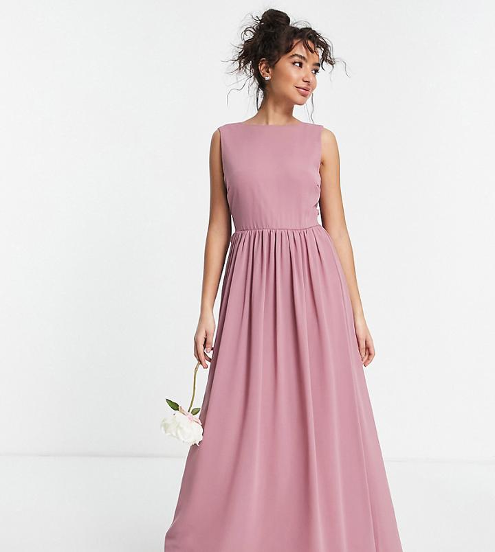 Tfnc Petite Bridesmaid Chiffon Maxi Dress With Deep Cowl Back In Lavender-purple