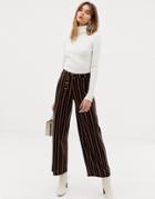 Pieces High Waist Wide Leg Stripe Pants - Black