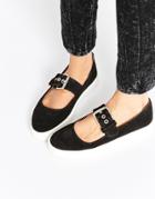 Yru Chill Mary Jane Flat Shoes - Black Suede