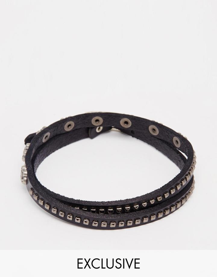 Reclaimed Vintage Fleur De Lis Wrap Bracelet - Black