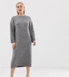 Asos Design Petite Knitted Midi Dress In Fluffy Yarn - Gray
