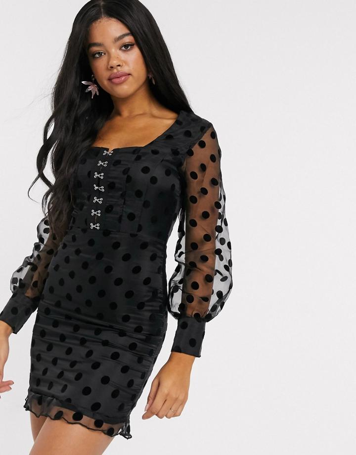 In The Style Mesh Polka Dot Frill Hem Mini Dress In Black