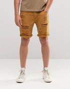 Asos Denim Shorts In Slim Fit With Extreme Rips In Brown - Rubber