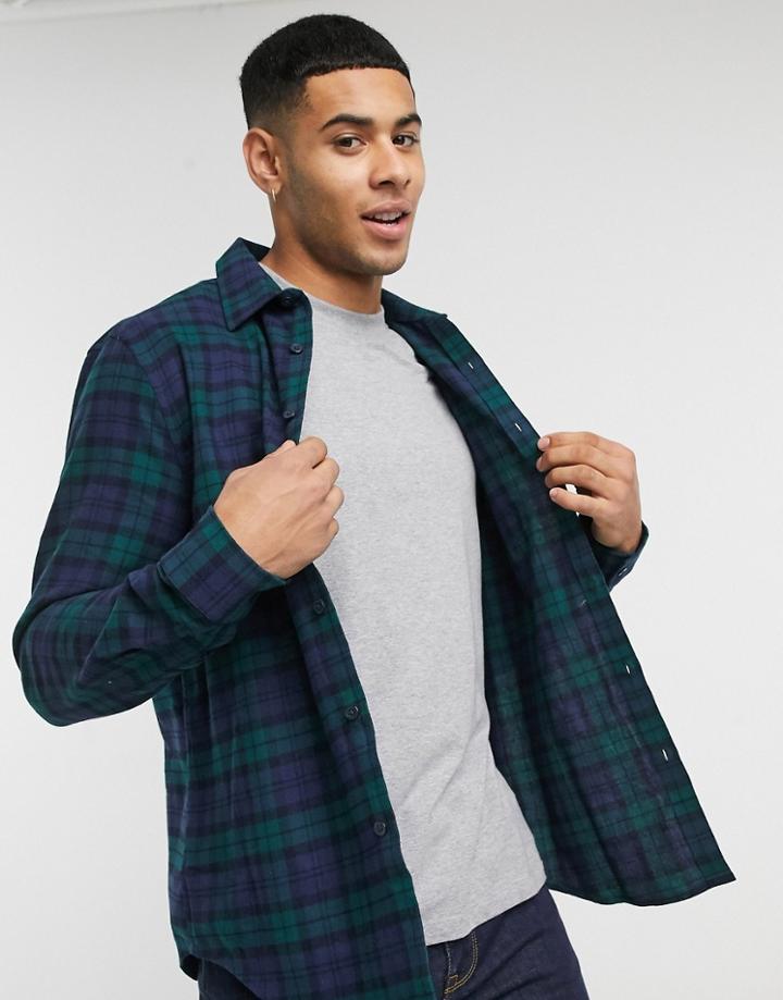 New Look Blackwatch Plaid Shirt In Navy And Green