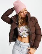 Brave Soul Slay Puffer Jacket In Chocolate Brown