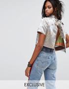 Reclaimed Vintage Inspired Festival Tie Back Top In Brocade With Fishnet Mesh Trim - Silver