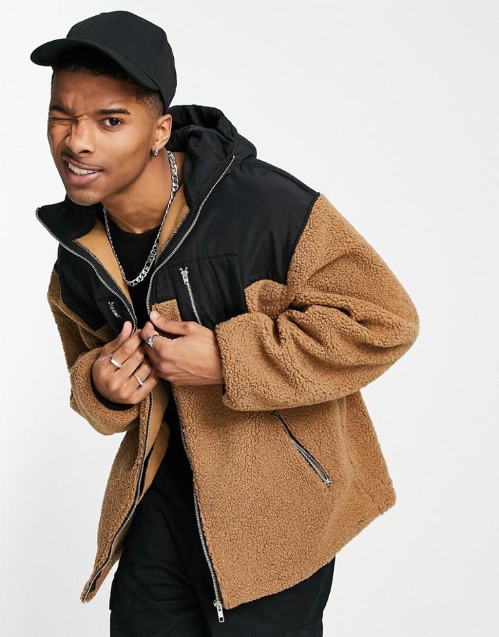 Liquor N Poker Coat In Beige And Black With Sherpa Paneling-multi