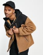 Liquor N Poker Coat In Beige And Black With Sherpa Paneling-multi