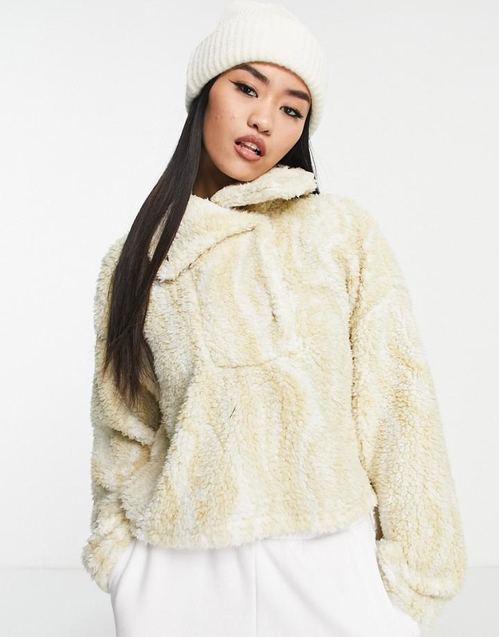 Monki Swirl Print Borg High Neck Sweater In Pale Green