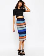 Asos Midi Pencil Skirt In Allover Embellished Stripe - Multi