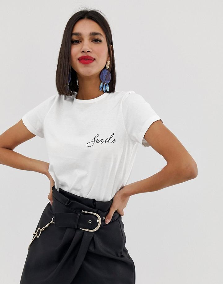 Vero Moda Smile Slogan T-shirt - White