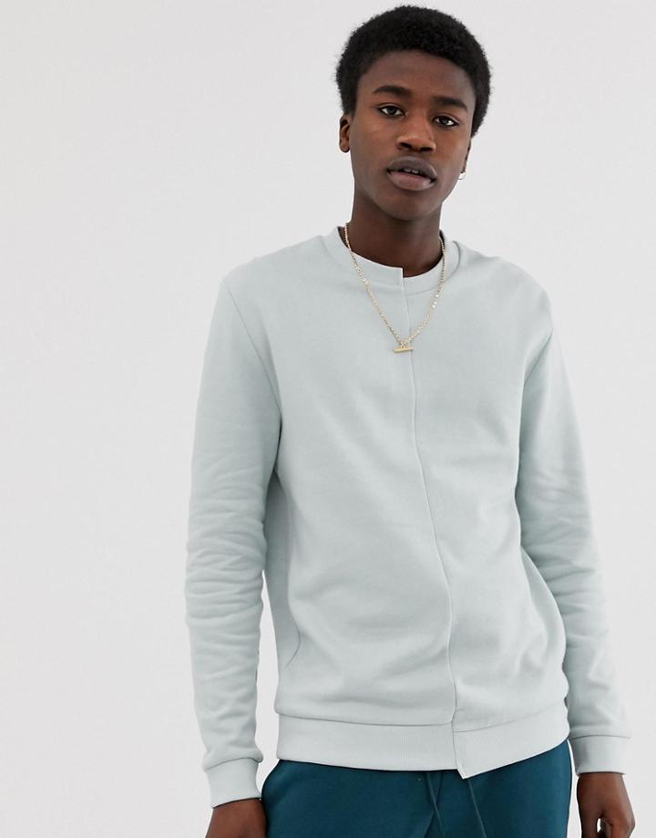 Asos Design Sweatshirt With Cut And Sew Spliced Front In Green - Gray