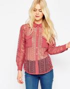 Asos Premium All Over Heavy Lace Shirt With Pocket Detail - Pink