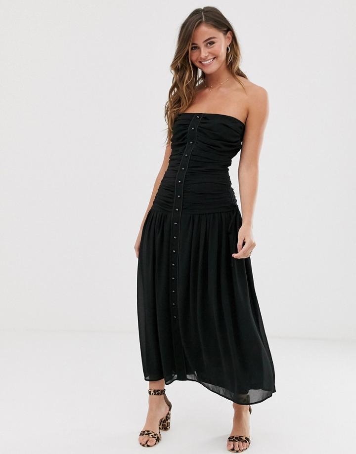 Skylar Rose Strapless Maxi Dress With Shirring And Button Front-black