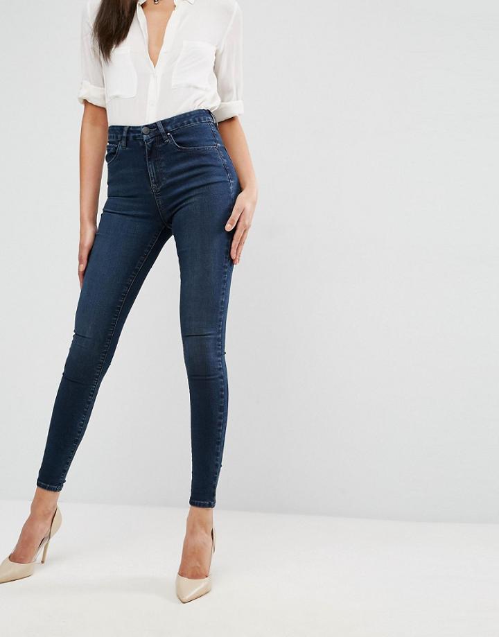 Asos 'sculpt Me' High Waisted Premium Jeans In Dark Wash Blue - Blue
