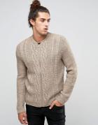 Asos Knitted Bomber With Cable Stitch In Soft Yarn - Brown