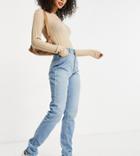 Asos Design Tall Hourglass 'farleigh' Slim Mom Jeans In Stonewash-blue