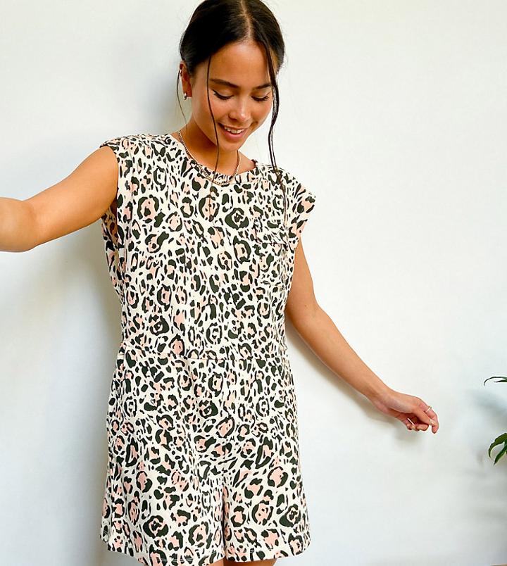 Noisy May Exclusive Padded Shoulder Romper In Leopard Print-multi