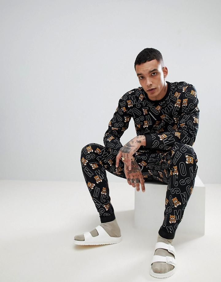 Moschino Lounge Joggers In Allover Bear - Black