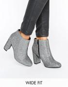 New Look Wide Fit Sparkly Block Heeled Boot - Silver