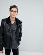 Black Dust Leather Jacket With Faux Fur Collar
