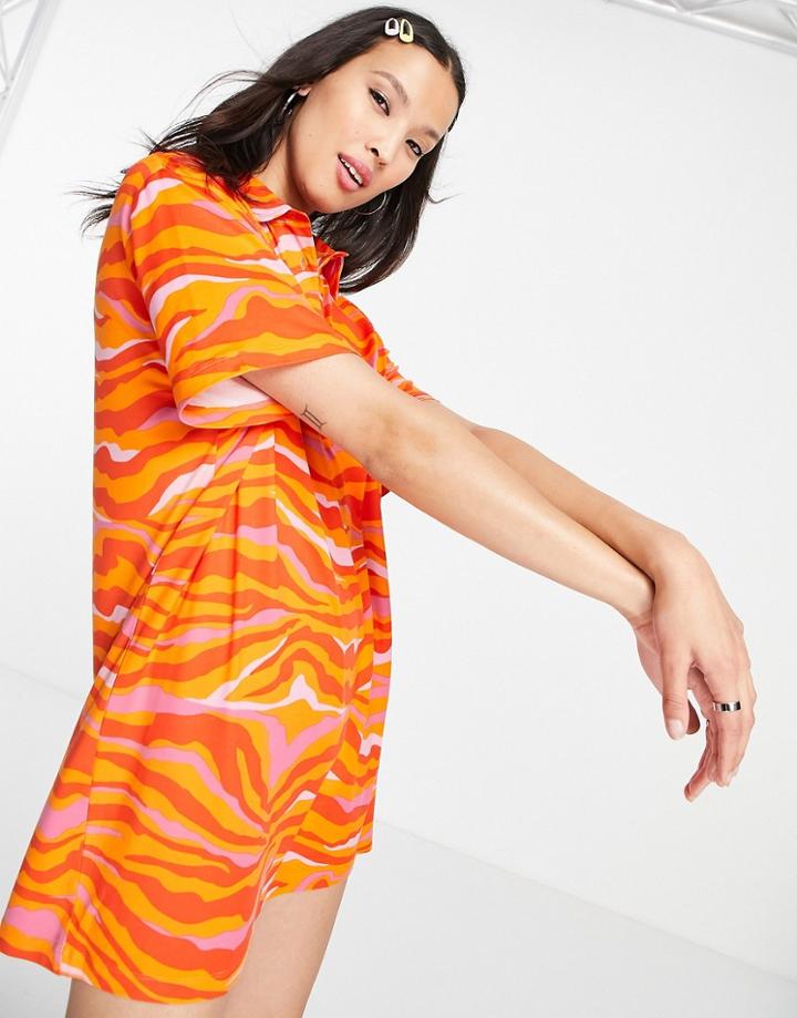 Urban Threads Oversized Polo Dress In Orange Swirl Print